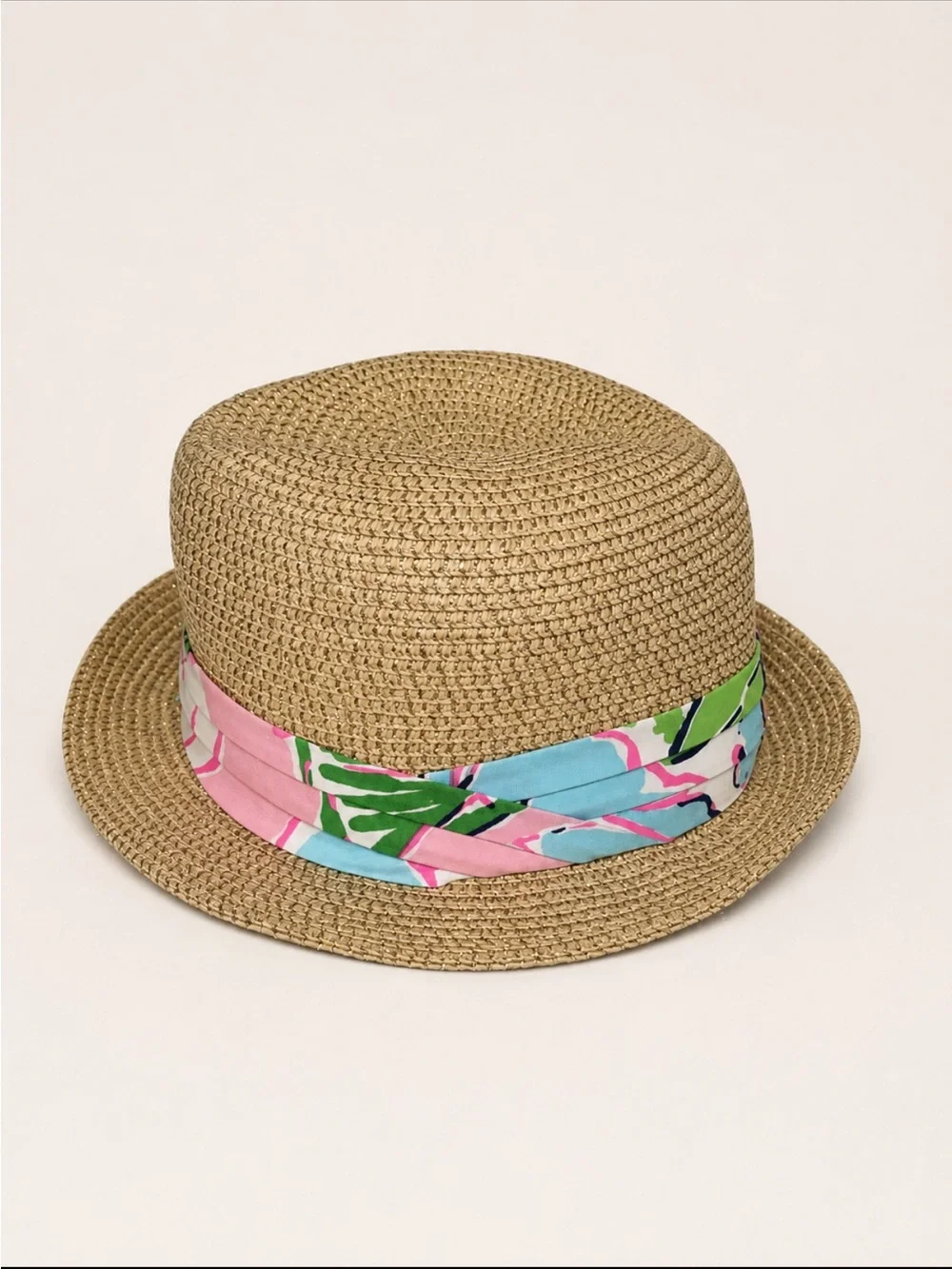 Lilly Pulitzer Girls Straw Fedora Hat Tropical Print Band Beach Sun